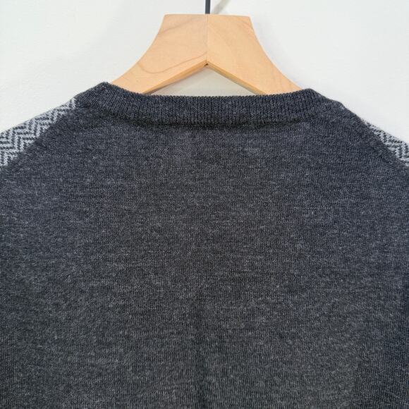 JOS.A.BANK Merino Wool Sweater Large Herringbone Grey Black - Picture 9 of 11